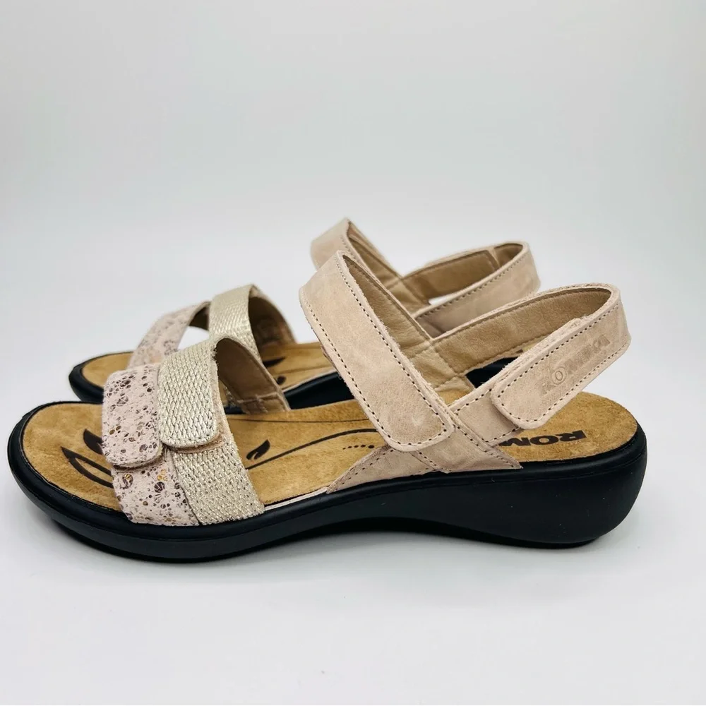 Romika Ibiza 103 Tan/Gold Leather  Hook & Loop Closure Slip On Sandals